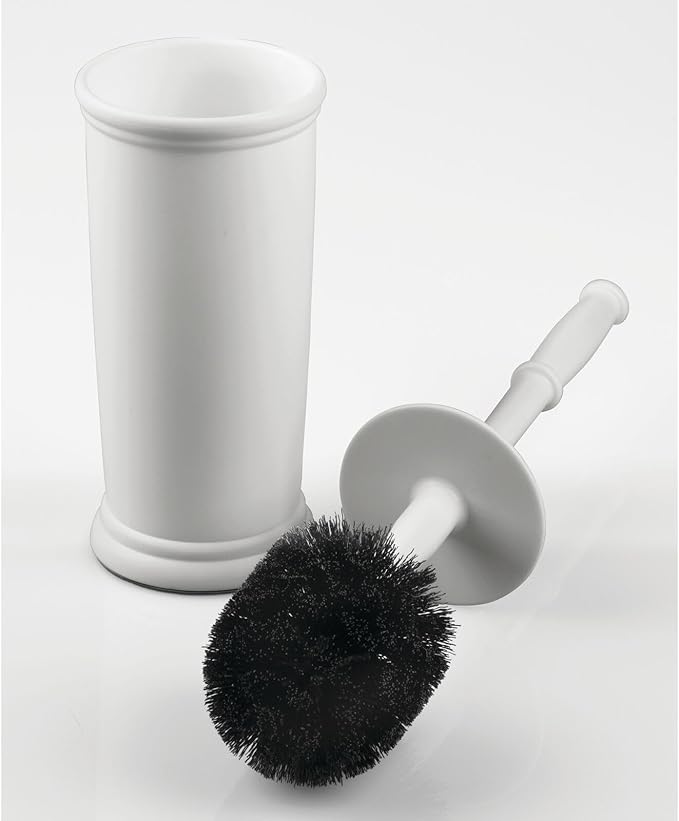 mDesign Toilet Bowl Brush and Holder - Covered Bathroom Toilet Brush - Standing Toilet Bowl Scrubber in Modern Holder - Space Saving, Deep Cleaning Brush for Toilet - Hyde Collection - Light Gray