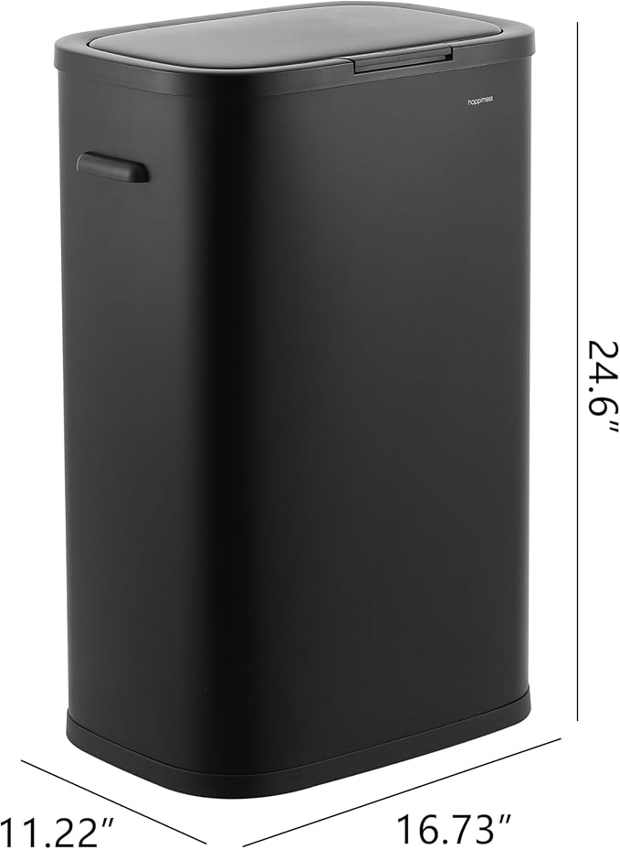 happimess HPM1017B Tammi Kitchen 14.5-Gallon Slim Metal Push Button Trash Can, Fingerprint Resistant, Modern, Minimalistic for Home, Kitchen, Laundry Room, Office, Bedroom, Bathroom, Charcoal Black