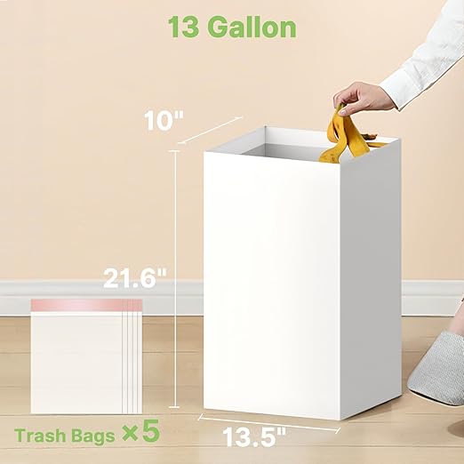 4 Pack Extra Large Disposable Trash Cans, Reusable Portable Garbage Can, 13 Gallon (21.6" H x 13.5" W x 10" D), Extra Thick Recycled Cardboard Portable Garbage Can and Recycling Bins,White