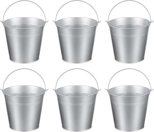PATIKIL 7"x6.4" Small Metal Buckets with Handle, 6 Pcs Mini Galvanized Bucket Colorful Easter Buckets for Crafts Party Favors Decoration, Silver