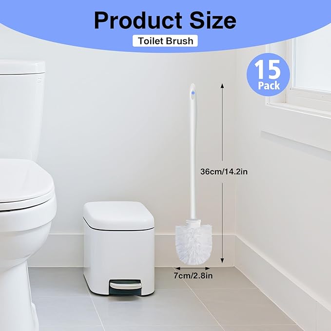 15 Pcs Toilet Brushes, 14.2 Inch Toilet Bowl Brush, Long Plastic Handled Cleaning Scrubber, Heavy Duty Toilets Scrubber Brush for Home Commercial Restrooms Bathroom Cleaning(White)