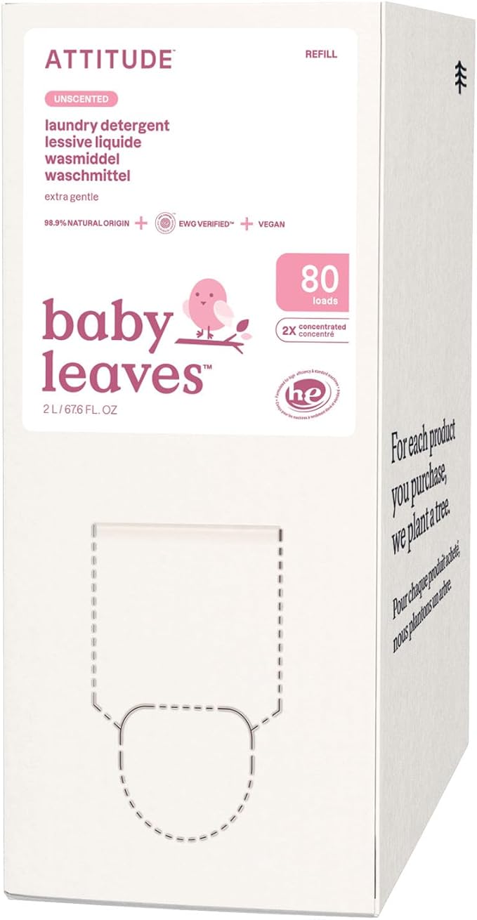 ATTITUDE Baby Laundry Detergent Refill, EWG Verified Plant-Based Liquid, Unscented Baby Clothes Wash, HE Compatible, 80 Loads, 67.6 Fl Oz