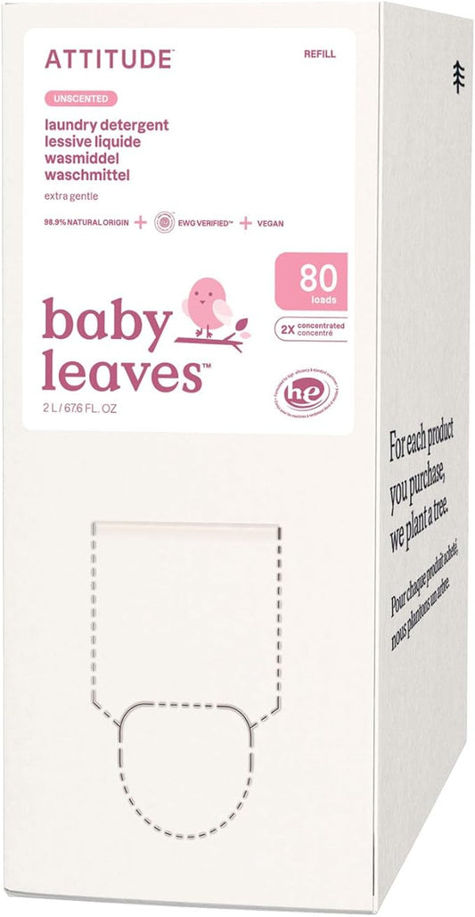 ATTITUDE Baby Laundry Detergent Refill, EWG Verified Plant-Based Liquid, Unscented Baby Clothes Wash, HE Compatible, 80 Loads, 67.6 Fl Oz