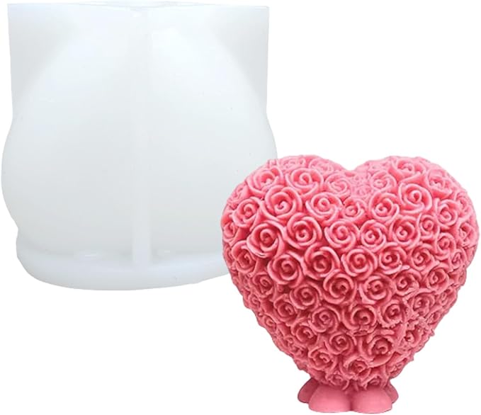 3D Rose Heart Shaped Candle Soap Silicone Mold Fondant Chocolate Candy Cake Decorating Mold Plaster Resin Polymer Clay Mould Wedding Valentine's Day Decor