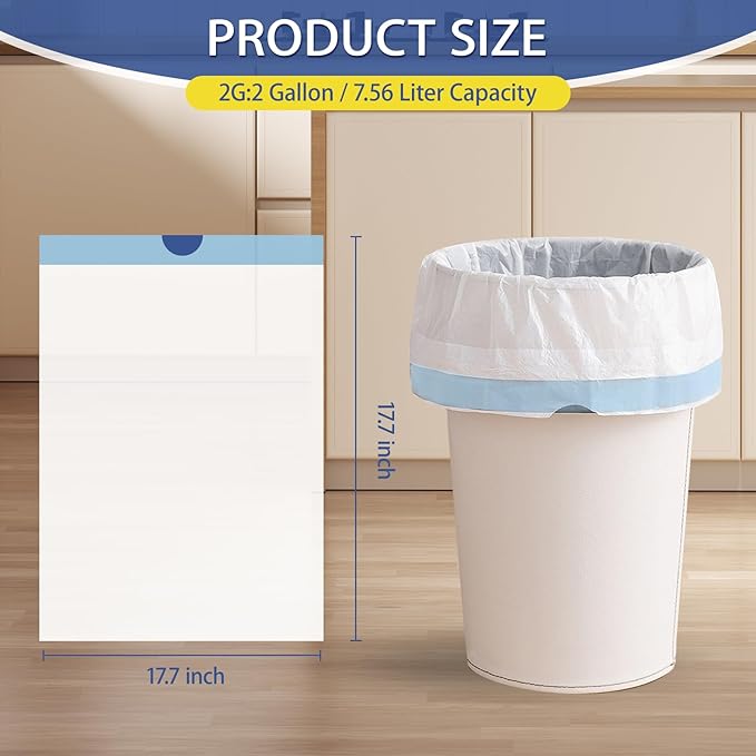 150 Count 2 Gallon Trash Bags Drawstring - 0.96 Mil Small Garbage Bags Unscented,Heavy Duty Trash Can Liners,7.5 Liter Wastebasket Bags for Home Bathroom Office Bulk