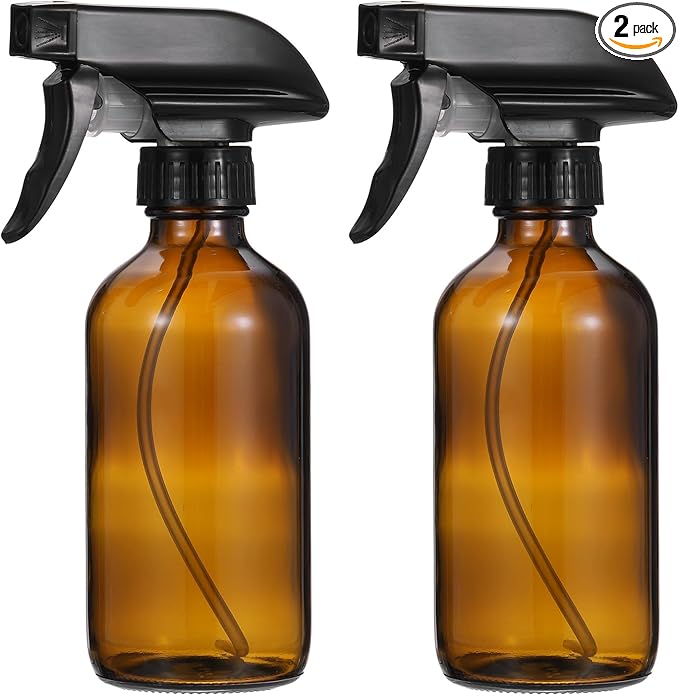 PATIKIL 8oz Brown Glass Spray Bottle, 2pcs Black Nozzle Leak Proof Empty Water Mist Stream Sprayer for Cleaning Solutions Plants Hair