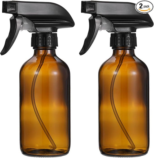 PATIKIL 8oz Brown Glass Spray Bottle, 2pcs Black Nozzle Leak Proof Empty Water Mist Stream Sprayer for Cleaning Solutions Plants Hair