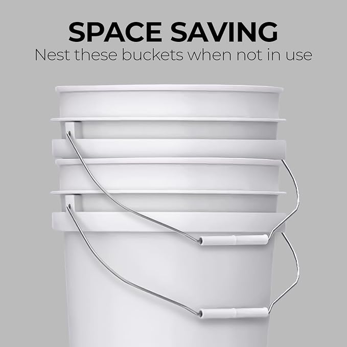 3.5-Gallon White Bucket Pail Container with Lid | Food Grade | Heavy-Duty Extra Durable | Metal Handles with Plastic Grip for Easy Carrying | Multi-Use | Easy Stack and Store | BPA Free - 1 Pack