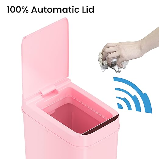 iTouchless 3 Gallon Sensor Pink Bathroom Trash Can, Your Purchase Supports Breast Cancer Research Foundation, 10 Liter Slim Touchless Small Smart Bedroom Garbage Waste Basket Bin with Motion Lid