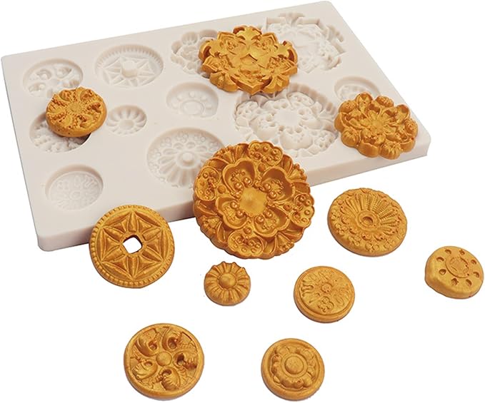 Baroque Gemstone Fondant Molds - Embossed Cupcake Decorating Molds for Wedding Dessert Setting, Sugar Craft, Cookies, Gum, Flower Paste, Marzipan, Polymer Clay, Epoxy