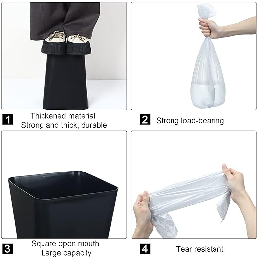 Eccliy 6 Pack Plastic Trash Can with 3 Rolls of Trash Bags Small Wastebasket Garbage Bin Container for Bathroom, Bedroom, Home Office, Living Room, Kitchen (Black)