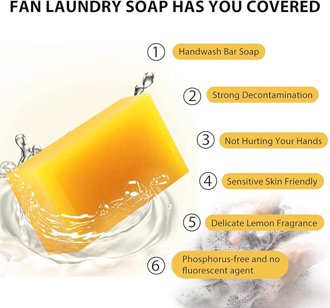 BEE & FLOWER Fan Laundry Soap Bar Laundry Stain Remover Laundry Bar Soap for Clothes Underwear Washing (5.3 Oz x 2)