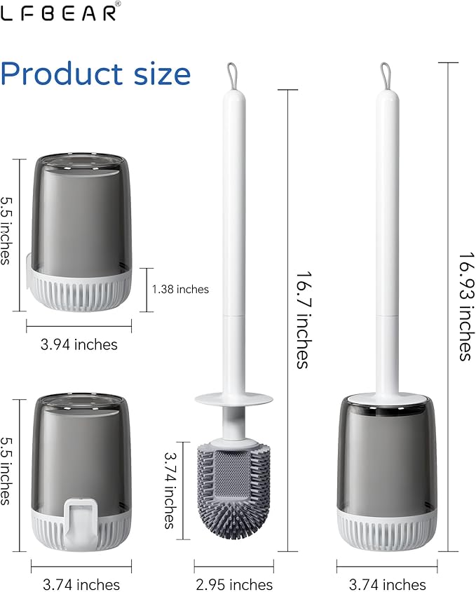 Toilet Brush and Holder Set for Bathroom, Deep Cleaning & No-Scratch Toilet Bowl Scrubber, Hygienic & Flexible Rubber Brush Head-for Modern Bathroom & RV