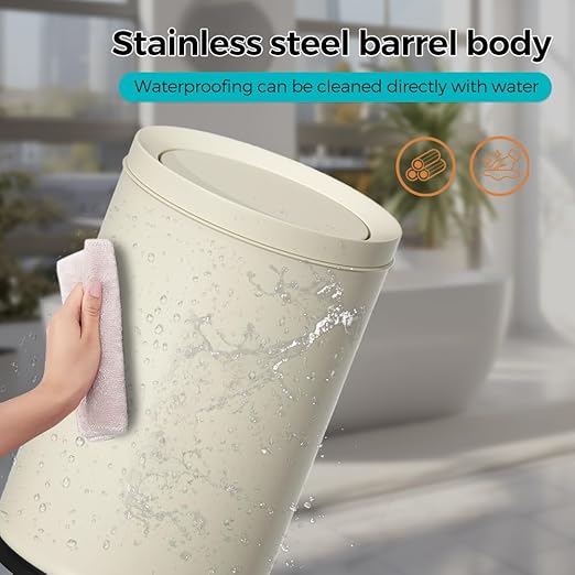 3.17 Gallon/12L Metal Trash Can with Swing Lid, Double Bucket Waste Basket,White,Modern,Elegant Garbage can,for Bathroom,Living Room,Kitchen,Office,Home,Bedroom(12L-White)