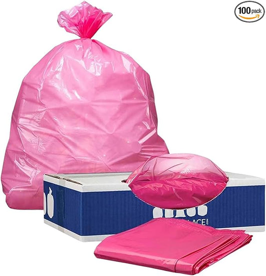 Plasticplace 32-33 Gallon Trash Bags │ 1.5 Mil │ Pink Garbage Can Liners │ 33’” x 39” (100 Count)