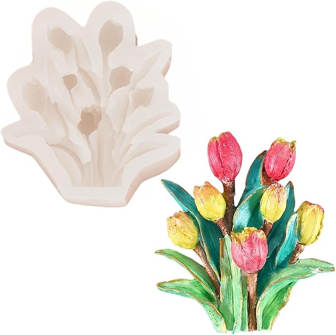 3D Flower Bouquet Candle Soap Silicone Molds Fondant Chocolate Candy Cake Decorating Mould Resin Clay Baking Pastry Tools (Tulip)
