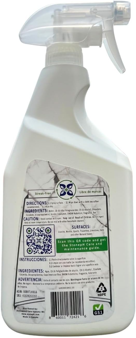 Countertop Cleaner Neutral Kitchen & Home Cleaning Surfaces: Safe, Green, Spray, Marble, Granite, Quartz, Travertine, Non Abrasive & Non Toxic, Biodegradable, Lemon, (25 fl. Oz)