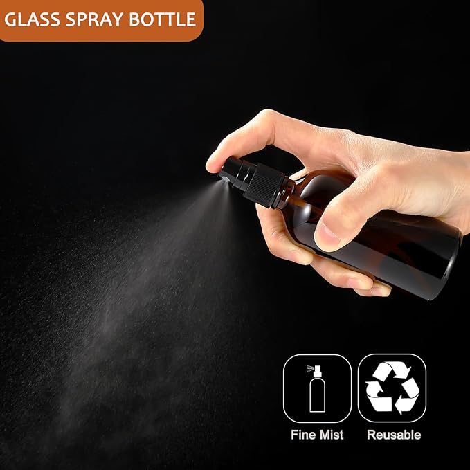3.4oz Amber Glass Spray Bottles,Empty Fine Mist Refillable Travel Spray Bottle for Cleaning,Perfume,Aromatherapy,Cosmetic Sprays,Hair,Essential Oils with Fine Mist Dispenser（3 Pack）