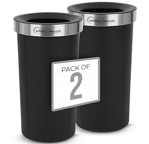 SIMPLI-MAGIC 16 Gallon (60L) Open Top Trash Can – Round Commercial Trash Can – Smudge-Resistant, Easy to Clean, Non-Skid Base, Stainless Steel (2 Pack)
