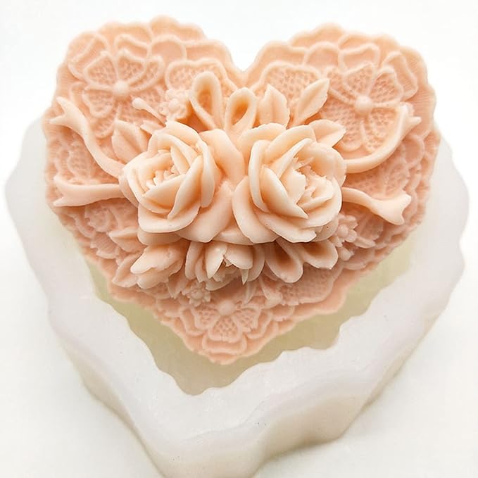 Beautiful Flower Delicate Floral Heart Silicone Soap Molds for Soap Making, Craft DIY Handmade Chocolate Candy Cake Mold