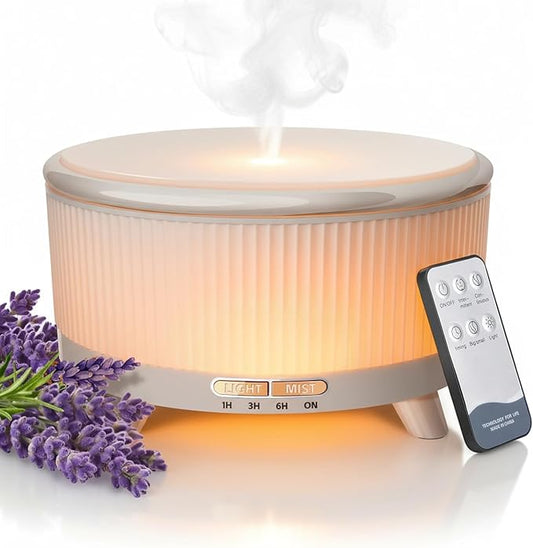 500ML Large Capacity Essential Oil Diffuser, Ultrasonic Aromatherapy Diffuser with 7 Color LED Lights with Remote Control, Cool Mist Humidifier, Timed Mist, Auto Shut-Off (Minimalist White)