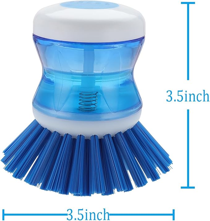 Dish Brush with Soap Dispenser for Dishes Pot Pan Kitchen Sink Scrubbing, Blue 3 Pack