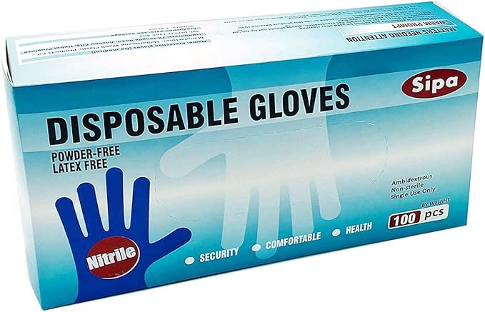 SIPA Nitrile Disposable Gloves 2.8 Mil, Pack of 100, Latex Free, Powder Free Safety
