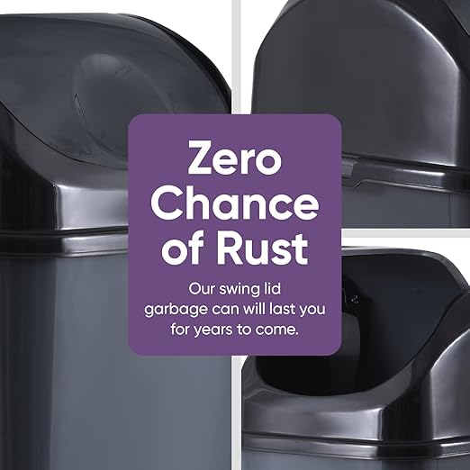 Superio Kitchen Trash Can with Swing Top Lid 9 Gallon Slim Waste Bin 37 Qt Sturdy Plastic Garbage Can Medium Recycling Bin for Office, Bathroom, Under Counter, Dorm, Bedroom (Dark Grey-2 Pack)