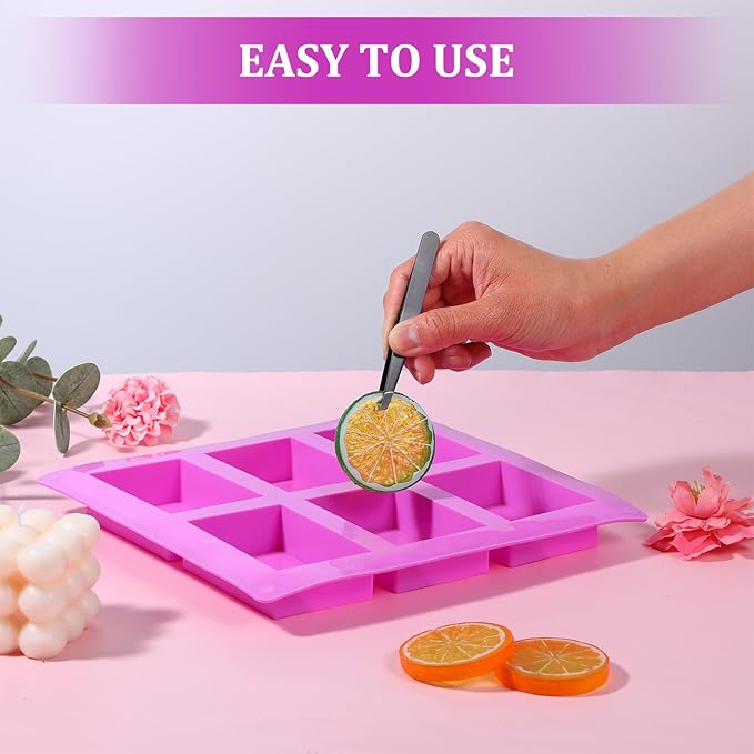 10 Pack Silicone Soap Molds, 6 Cavities Rectangle Silicone Soap Mold, Great for Homemade Craft Soap Bar Mold, DIY Chocolate Molds, Cake Molds & Ice Cube Trays - Just Pop Out (Purple)