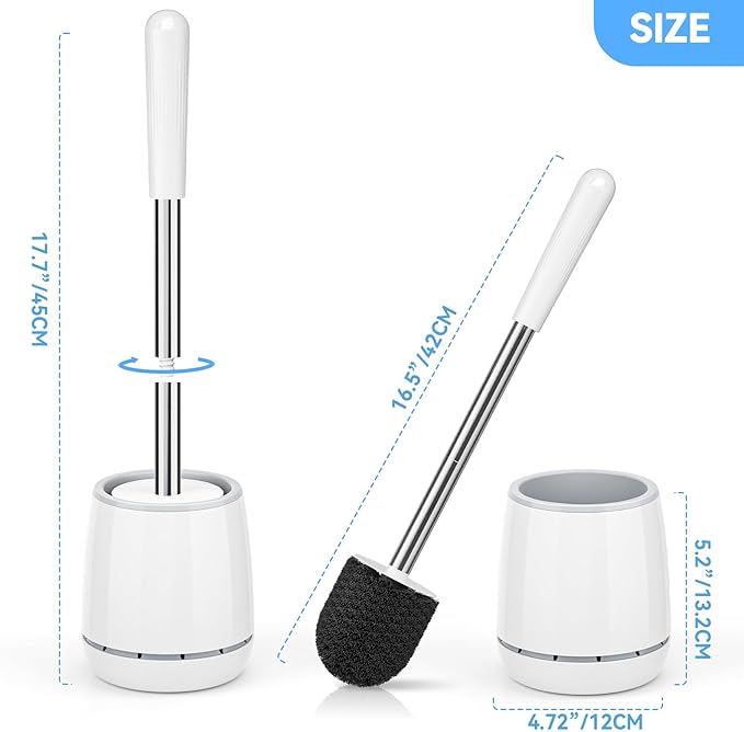 Toilet Brush, Toilet Brush and Holder with 304 Stainless Steel Handle, Space Saving Toilet Bowl Brush for Storage, Durable Bristles Toilet Scrubber for Bathroom Cleaning (1, White)