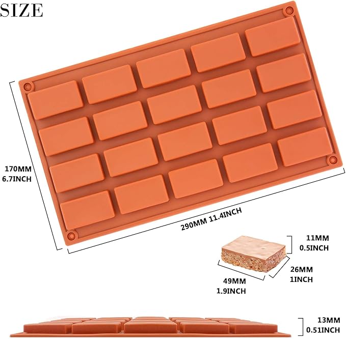 FUNSHOWCASE 20 Cavities Rectangular Chocolate Candy Bar Silicone Mold Rectangle Soap Cake Pan