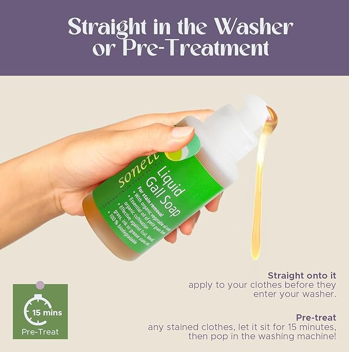 Sonett Organic Traditional Stain Removers Liquid Gall Soap, Highly Effective Against Marks Caused By Ink, Blood, Grease, Fruit 4oz (Pack of 6)