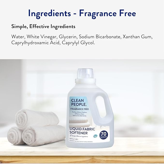 The Clean People Liquid Fabric Softener - Softens & Removes Static Cling - Vegan (100 Fl Oz, Fragrance Free)