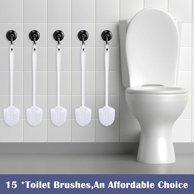 15 Pcs Toilet Brush 14 Inch Long Toilet Bowl Brush Handled Cleaning Scrubber with Hook Hole Commercial Heavy Duty Toliet Brushes for Bathroom Cleaning Supplies, White