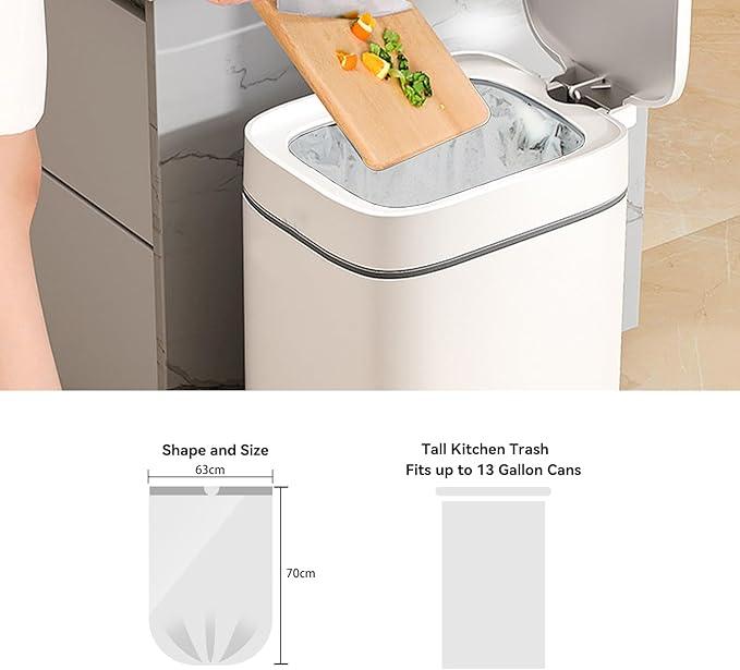 13 Gallon Trash Bags Drawstring, Pack of 28 Garbage Bags for Kitchen and Home Use, 63x70cm Size, 12g/pcs, Unscented, White