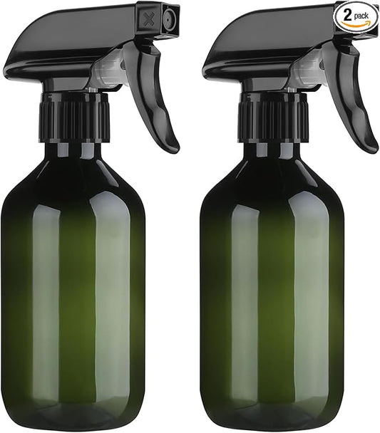 2 Pack Leakproof Spray Bottles 300ml - Adjustable Nozzle (Mist/Jet), Refillable PET Plastic for Hair, Cleaning, Plants, Travel | BPA-Free, No-Spill Design, Salon & Home Essentials (Green)