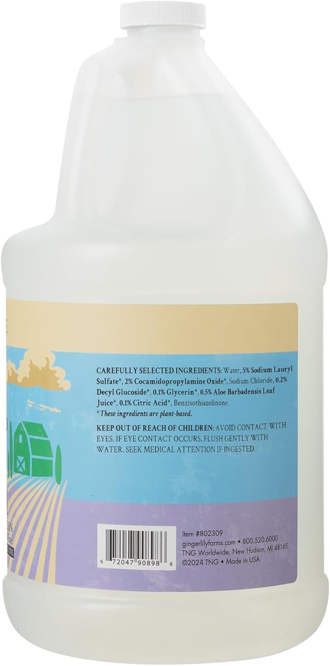 Ginger Lily Farms Botanicals Plant-Based Liquid Dish Soap, Concentrated Formula with Max Grease Cleaning Power, Cruelty-Free, Fragrance-Free, 1 Gallon Refill (128 Fl. Oz.), Clear