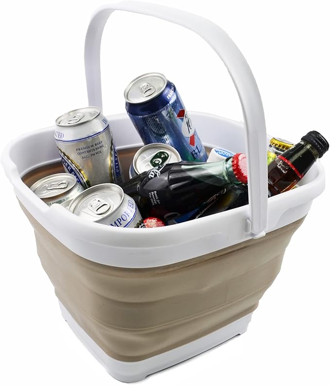 SAMMART 10L (2.6 Gallon) Collapsible Rectangular Handy Basket/Bucket (White/Latte, 1)