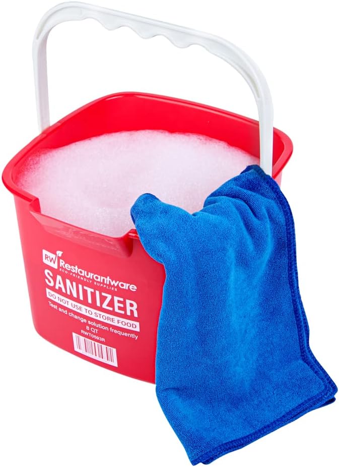 Restaurantware RW Clean 8 Quart Cleaning Bucket 1 Detergent Square Bucket - With Measurements Built-In Spout And Handle Red Plastic Utility Bucket For Home Or Commercial Use