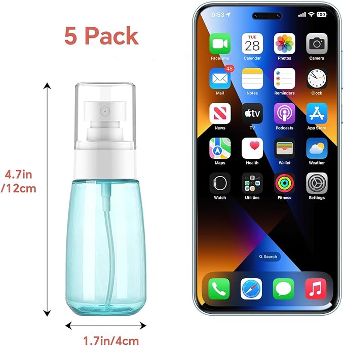 2 oz Travel Spray Bottles TSA Approved，Leak Proof Travel Size Mini Small Fine Mist Spray Bottle 2 oz for Face Hair (5 Pack)