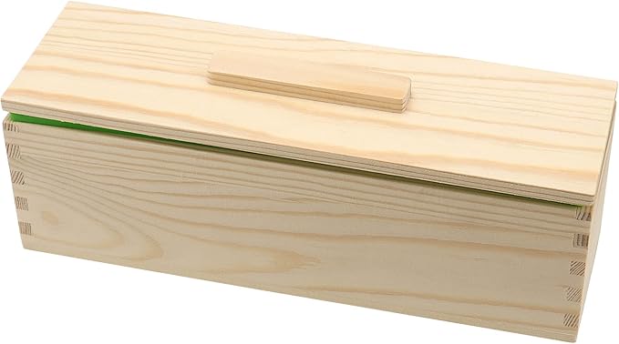 ZOENHOU 4 PCS 42oz Green Soap Molds with 4 Wooden Lids, Flexible Rectangular Silicone Soap Making Molds Kit with Wood Box DIY Tool Set for Soap Making Supplies