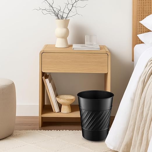 Monarch Abode Black Handcrafted Wave Embossed Metal Wastebasket for Home Office Bedroom, Decorative Waste Basket, Modern Bathroom Garbage Can, Durable & Decorative Trash Bin, Black Bathroom Trash Can