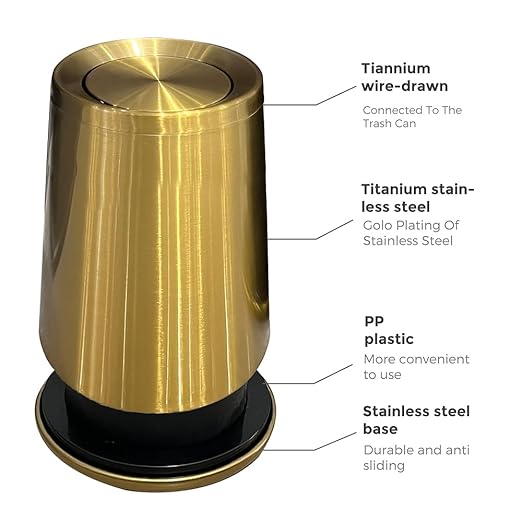 8L/2.1GALbrass Garbage can with Swing lid，Brushed Nickel Gold Trash can,Matte Gold Trash can for Bathroom,Powder Room,Bedroom,Laundry Room (GOLD-32-8l)