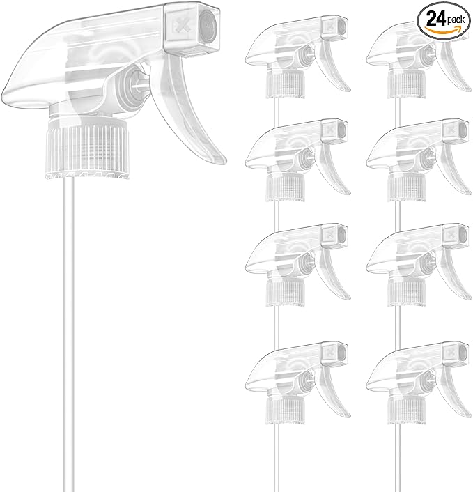 DIYSELF Spray-Bottle-Nozzle-Replacement, Universal Spray Bottle Top for Plastic Glass Bottles, Adjustable Trigger Sprayer, 24 Pcs Spray Nozzle Heads for Cleaning, Commercial Use, Chemical Resistant