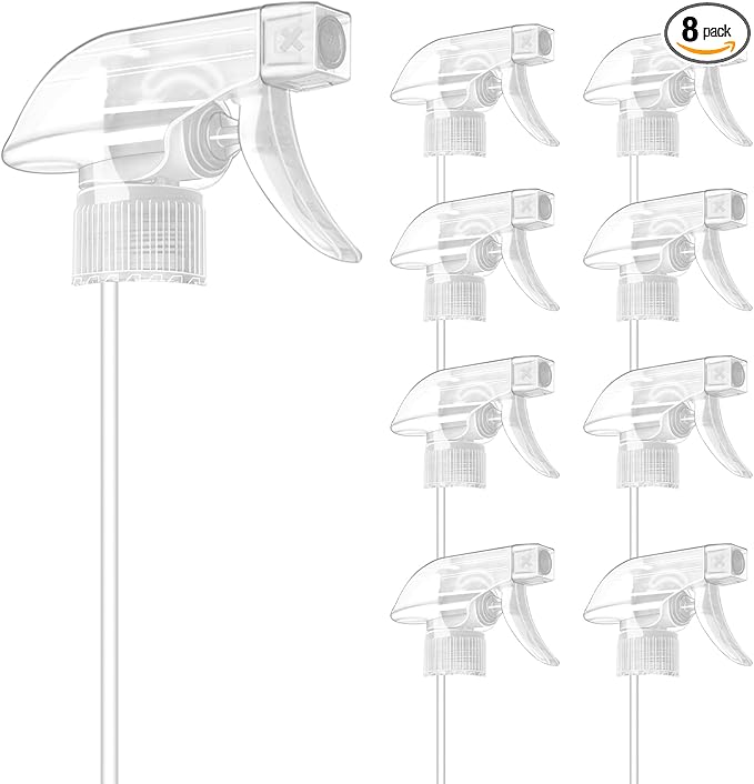 DIYSELF Spray-Nozzle-for-Bottles, 8 Pcs Spray Bottle Tops Replacement, Mist Stream Trigger Sprayer for 8oz 16oz 32oz Bottles, Clear Spray Bottle Heads for Cleaning Solutions, Car Detailing, Leakproof