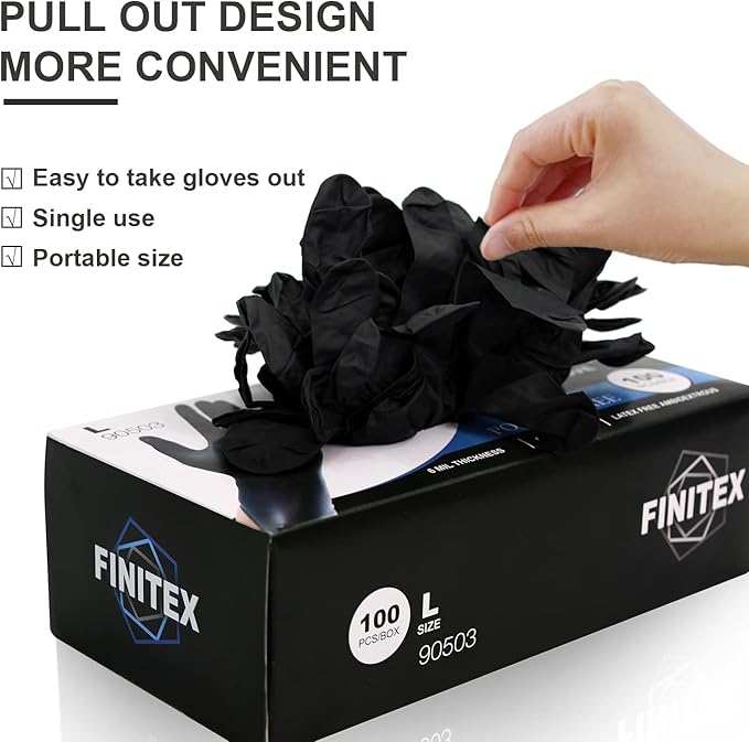 FINITEX Black Nitrile Disposable Medical Exam Gloves - 100/1000 PCS 6.3mil Gloves Powder-Free Latex-Free Food Gloves