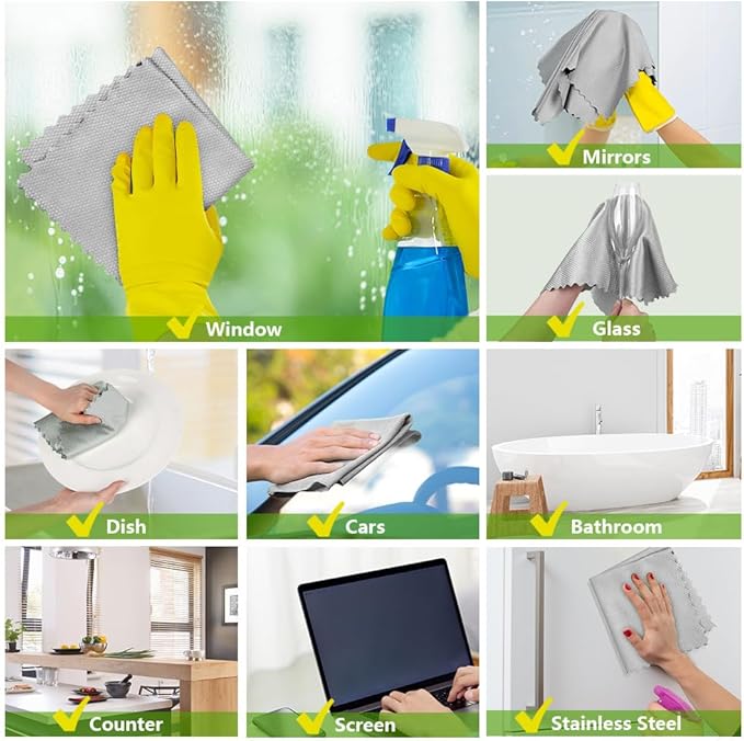 HOMEXCEL Grey Microfiber Glass Cleaning Cloths-6PK, 16"x14" Lint Free Window Cleaning Cloth, Glasses, Mirrors, Screens, Stainless Steel, Premium Microfiber Wipes for Cleaning, Glass and Window Cleaner