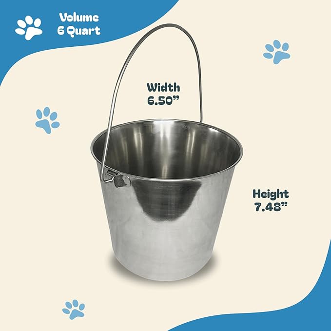 Advance Pet Products Heavy Stainless Steel Round Bucket, 6 Quart