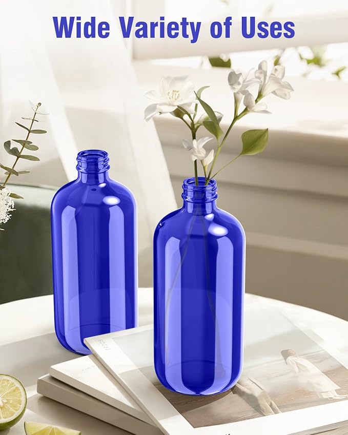 Glass Spray Bottle, Blue Glass Spray Bottle Set & Accessories Refillable for Plants Window Cleaners Aromatherapy Facial Hydration Watering Flowers Hair Care (2 Pack/8 oz) (Blue)