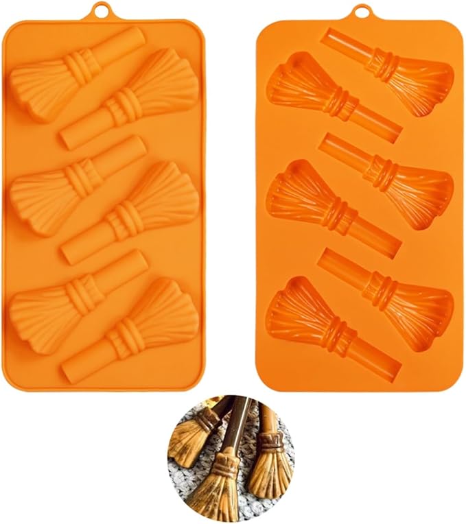 mostsom Chocolate Mold Halloween Molds Silicone for Chocolate 3D Halloween Chocolate Candy Gummy Mold Broom Shapes Mold (J_8.88X4.56X0.6 inch)